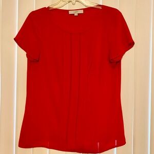 LOFT Red Short-Sleeve Pleated Front Top